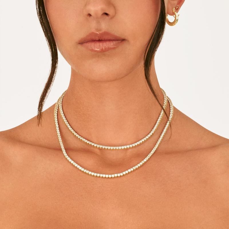 14K Gold Plated 3mm Diamond Tennis Necklace